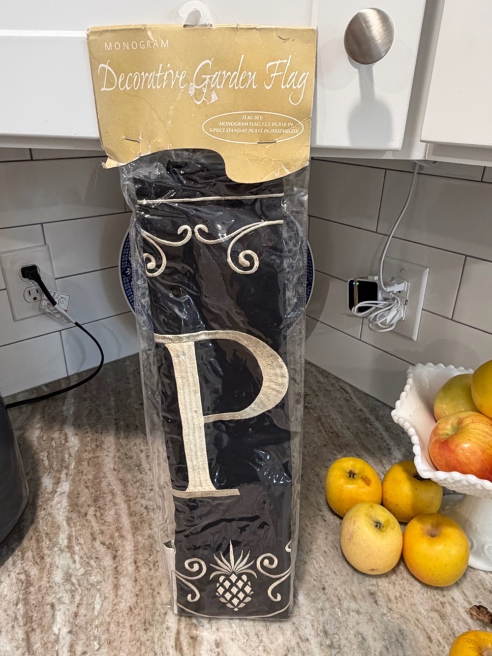 Monogram Decorative Garden Flag - Black with Gold Letter P